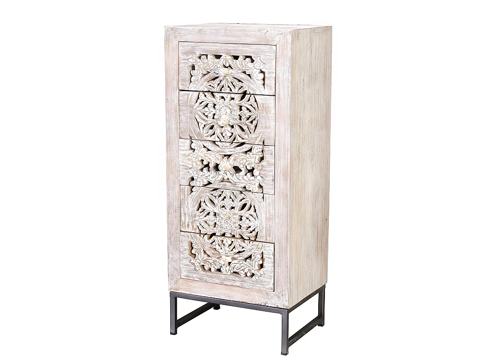 Commode en bois de manguier sculptée, style ethnique bohème, 45 cm - 106 x 45 x 35 cm