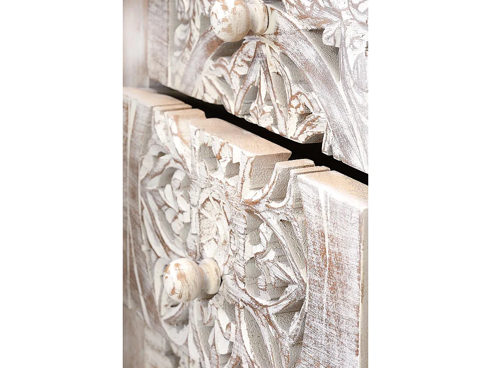 Commode en bois de manguier sculptée, style ethnique bohème, 45 cm - 106 x 45 x 35 cm
