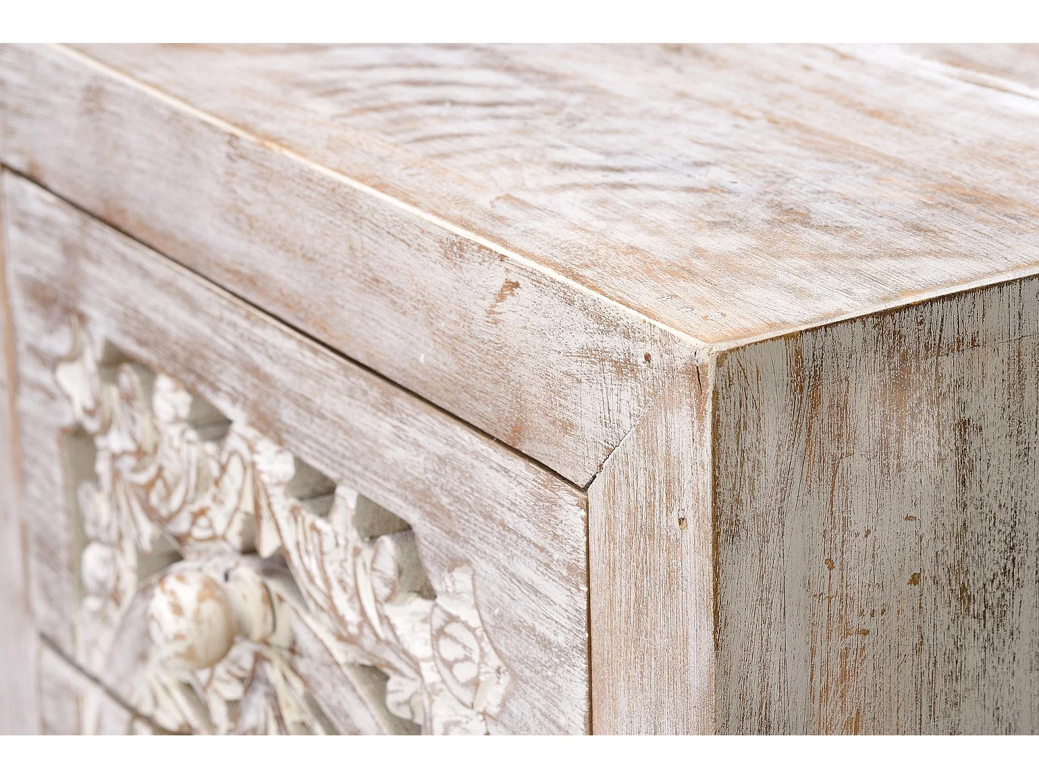Commode en bois de manguier sculptée, style ethnique bohème, 45 cm - 106 x 45 x 35 cm