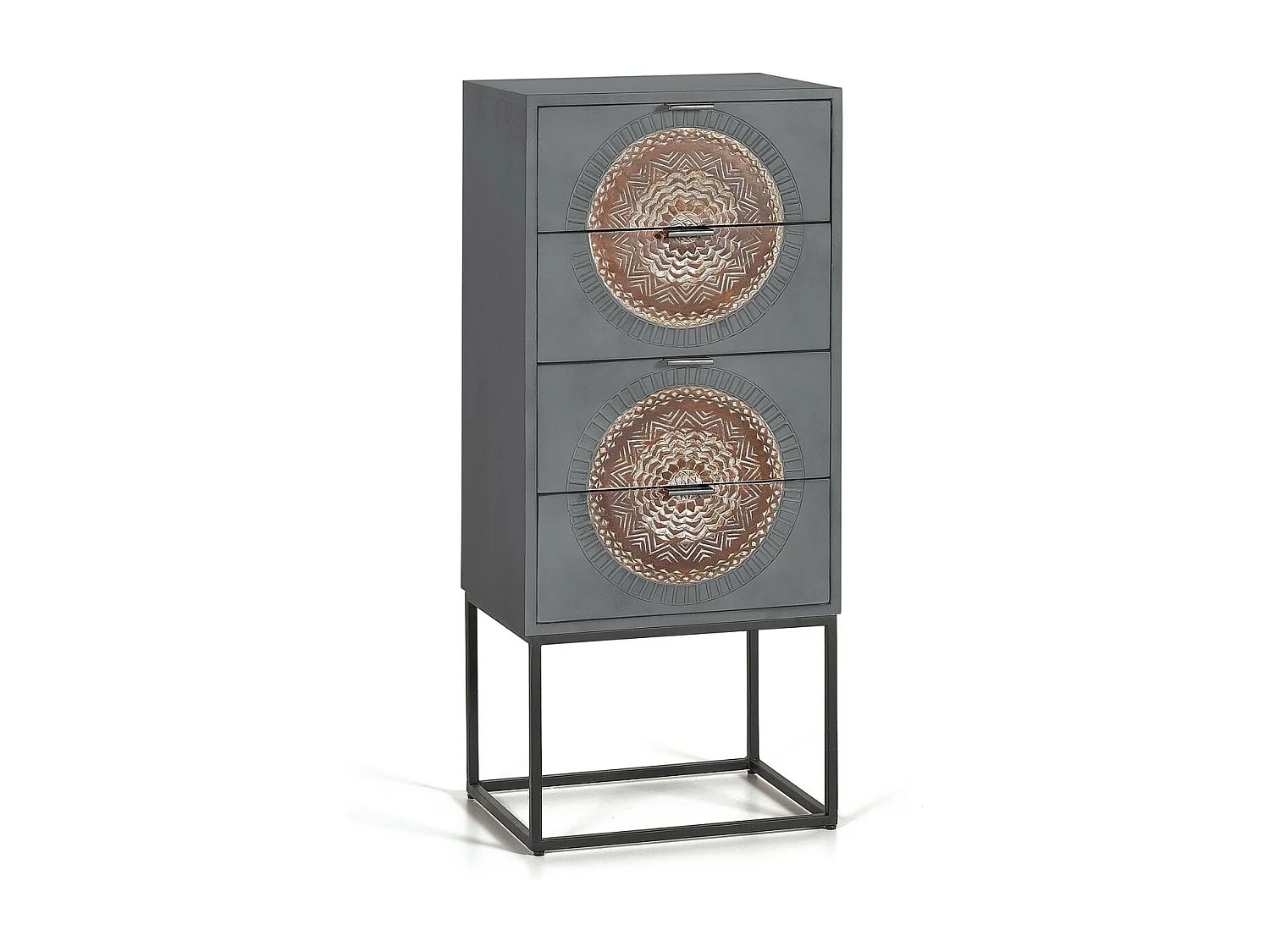 Commode en manguier et pieds en métal gris et marron