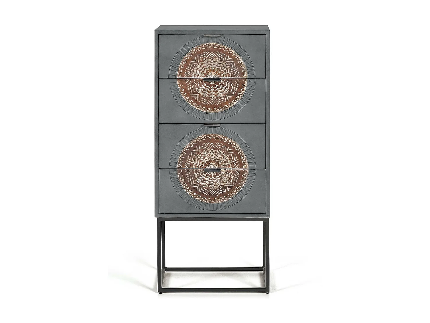 Commode en manguier et pieds en métal gris et marron