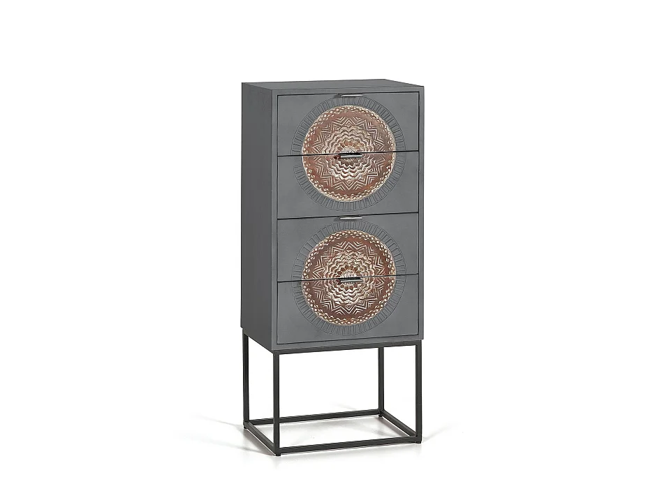 Commode en bois de manguier 45 cm, style industriel ethnique contemporain - 105 x 45 x 35