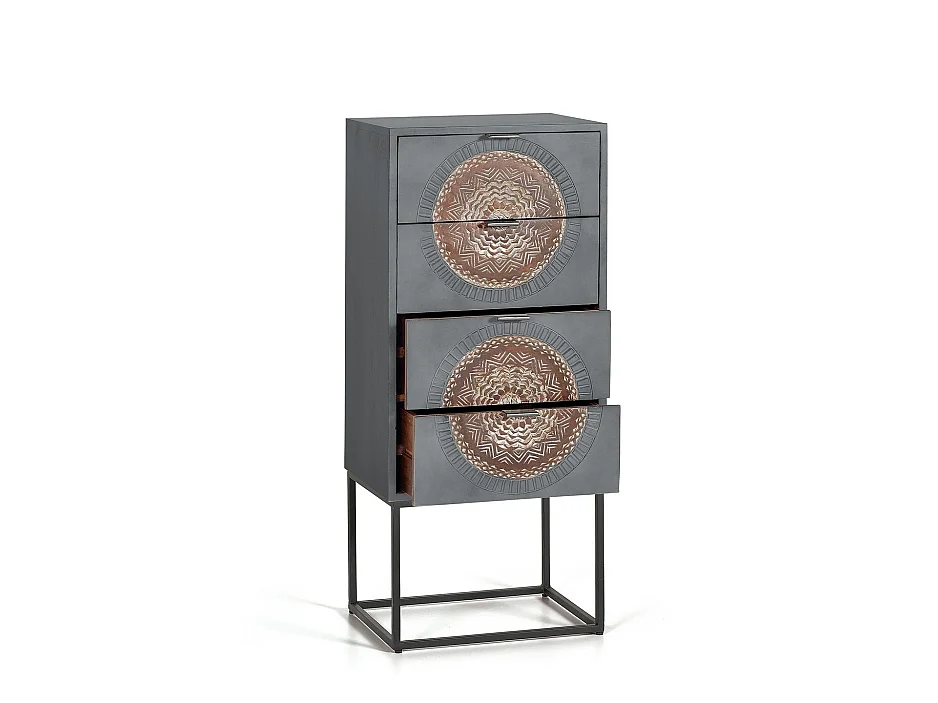 Commode en bois de manguier 45 cm, style industriel ethnique contemporain - 105 x 45 x 35