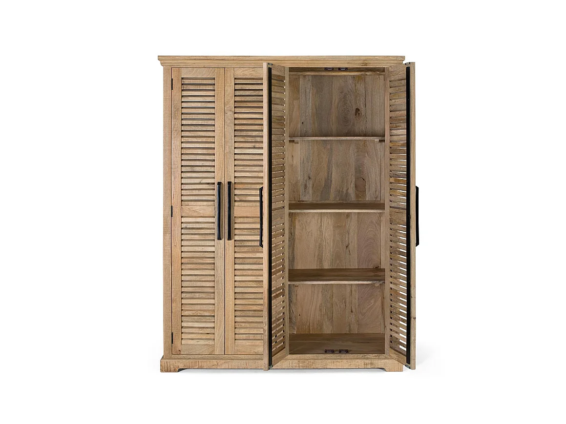 Armoire en bois de manguier 150 cm, style rustique contemporain - 190 x 150 x 50 cm