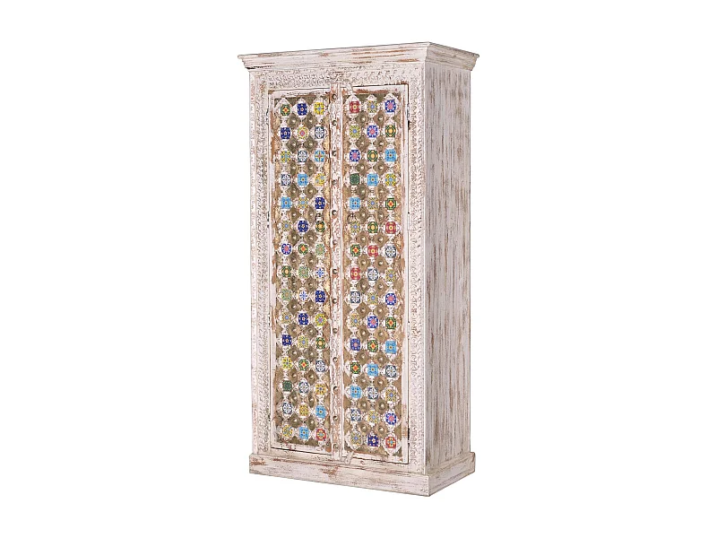 Armoire en bois de manguier détails en céramique et bronze
