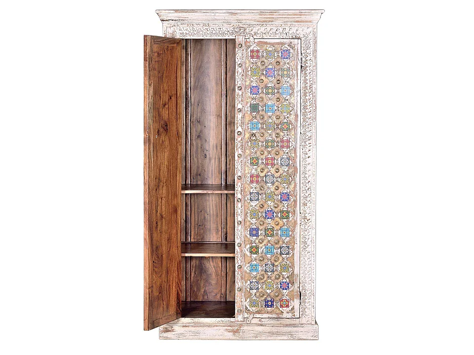 Armoire en bois de manguier 90 cm, style méditerranéen moderne - 180 x 90 x 50 cm