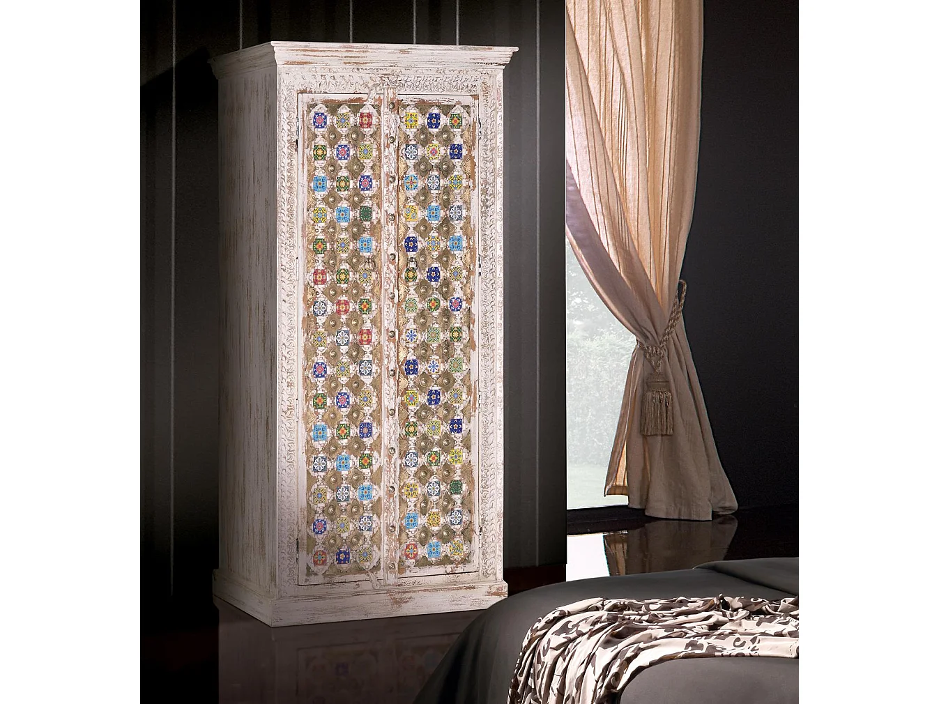 Armoire en bois de manguier 90 cm, style méditerranéen moderne - 180 x 90 x 50 cm