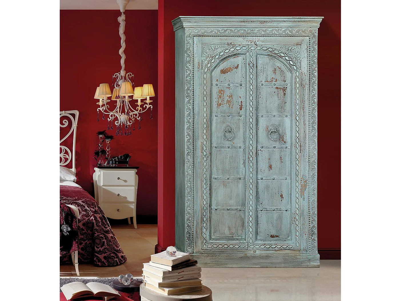 Armoire en bois de manguier 117 cm, style rustique vintage - 207 x 117 x 44 cm