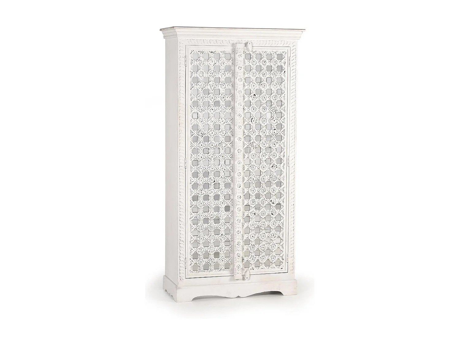 Détails de miroir d'armoire en bois de manguier en blanc