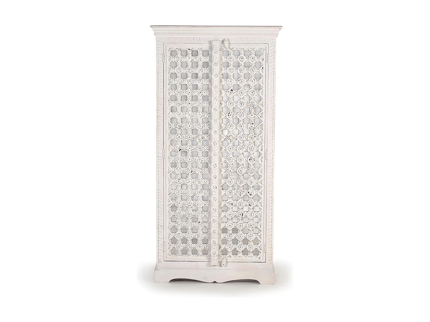 Détails de miroir d'armoire en bois de manguier en blanc