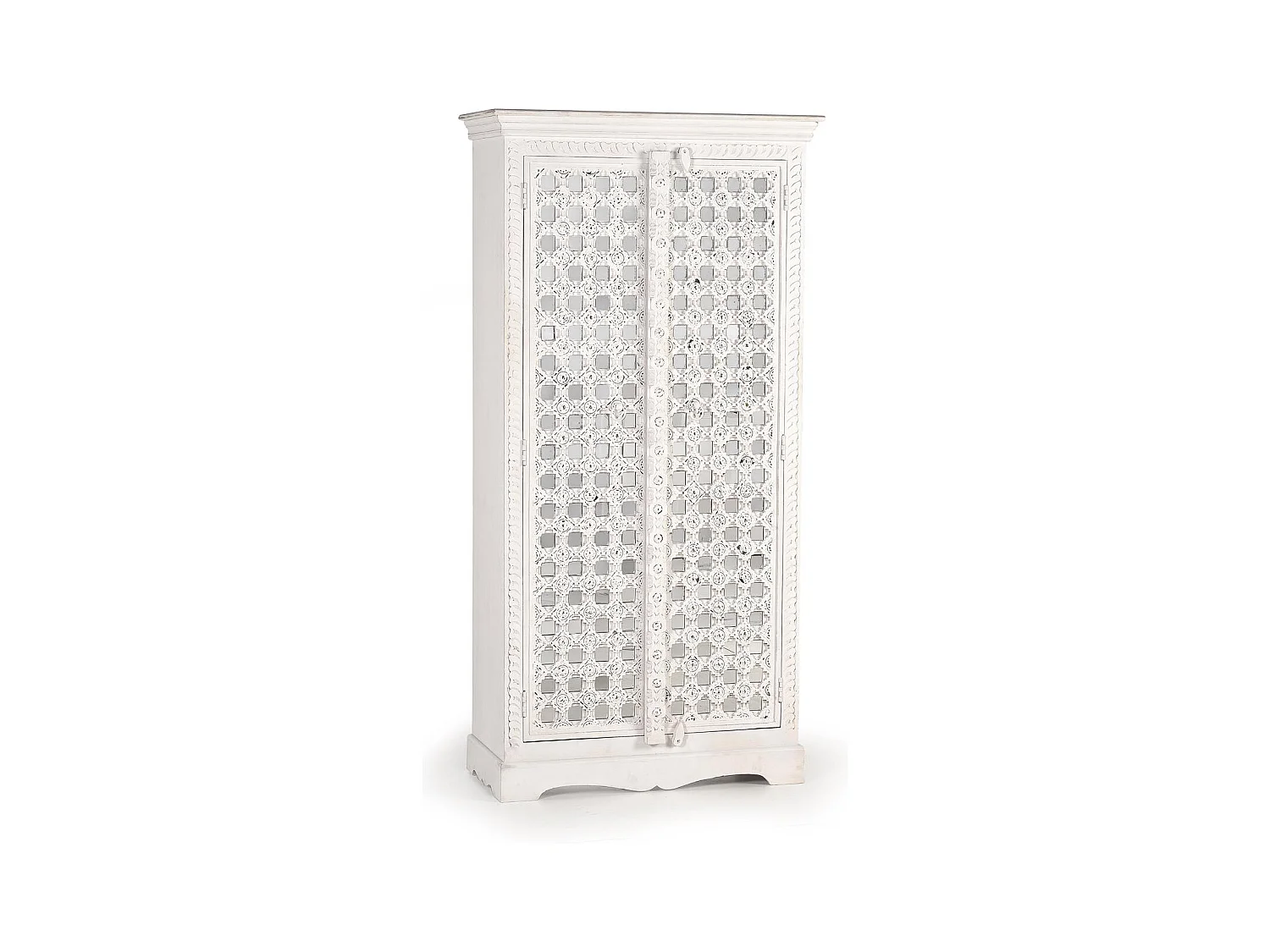 Détails de miroir d'armoire en bois de manguier en blanc