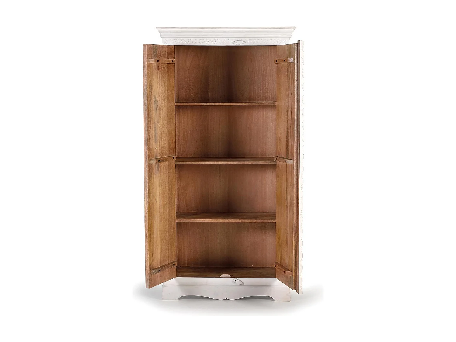Détails de miroir d'armoire en bois de manguier en blanc