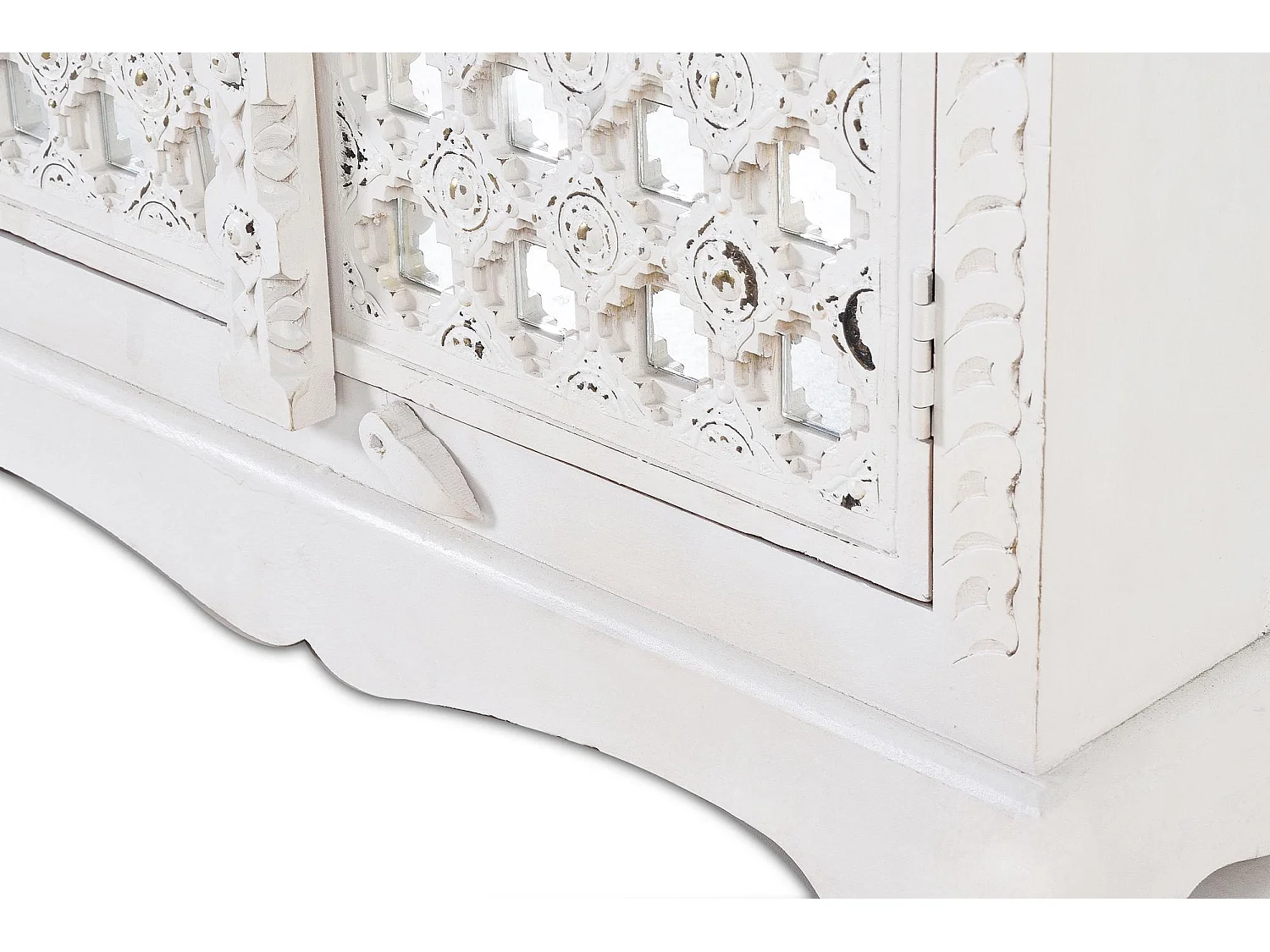Détails de miroir d'armoire en bois de manguier en blanc