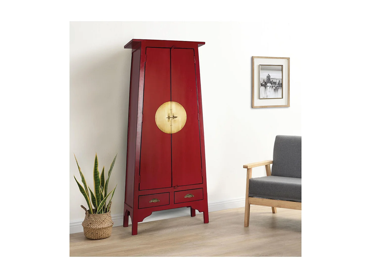 Armoire avec 2 portes et 2 tiroirs en bois de manguier