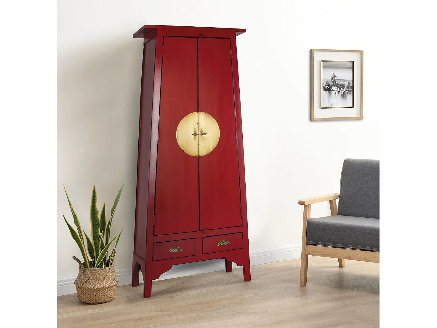 Armoire avec 2 portes et 2 tiroirs en bois de manguier