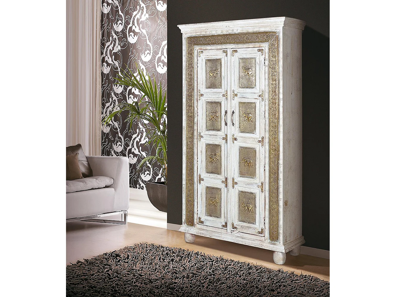 Coffret en manguier blanc vieilli craquelé