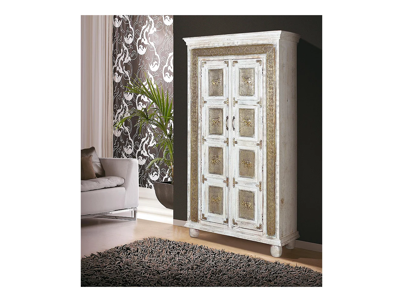 Coffret en manguier blanc vieilli craquelé