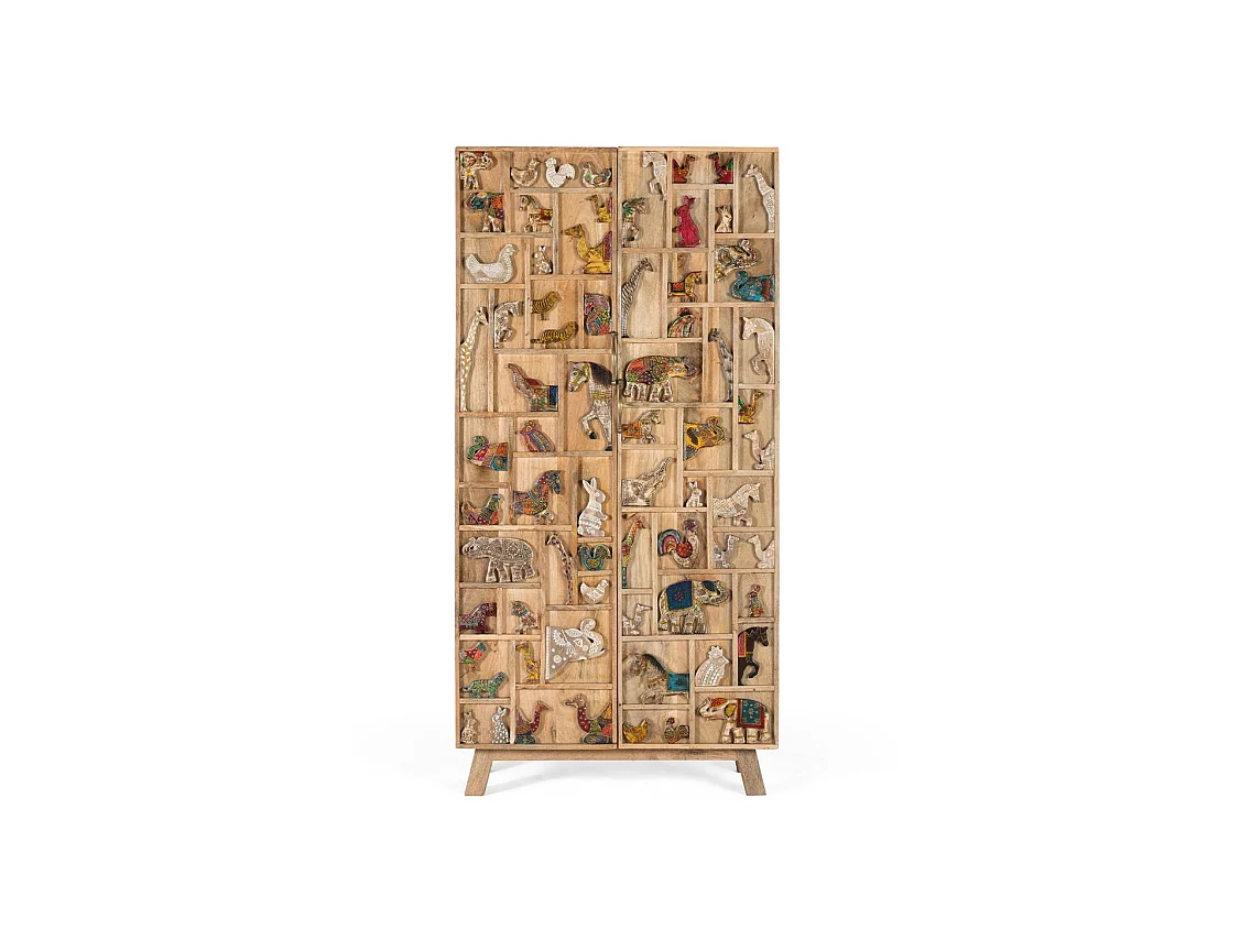 Kleiderschrank aus Mangoholz, 90 cm, rustikaler Vintage-Stil - 170 x 90 x 48 cm