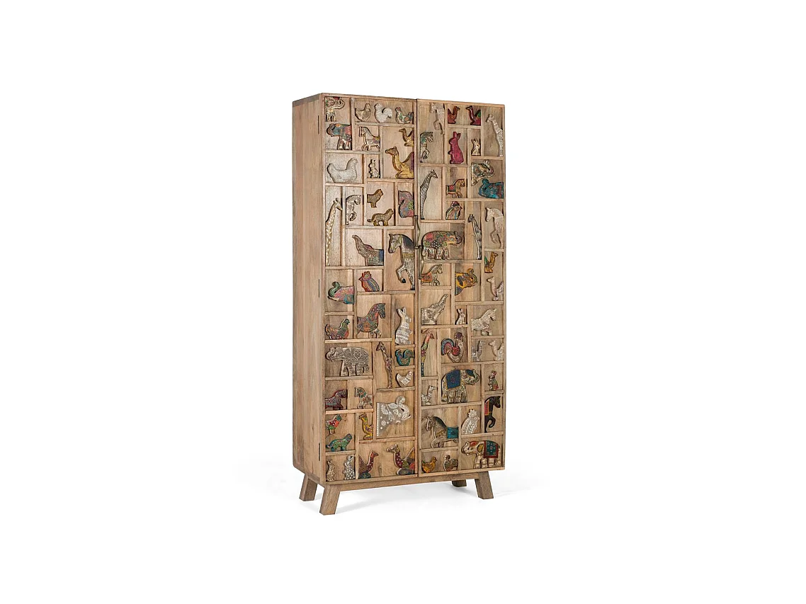 Kleiderschrank aus Mangoholz, 90 cm, rustikaler Vintage-Stil - 170 x 90 x 48 cm
