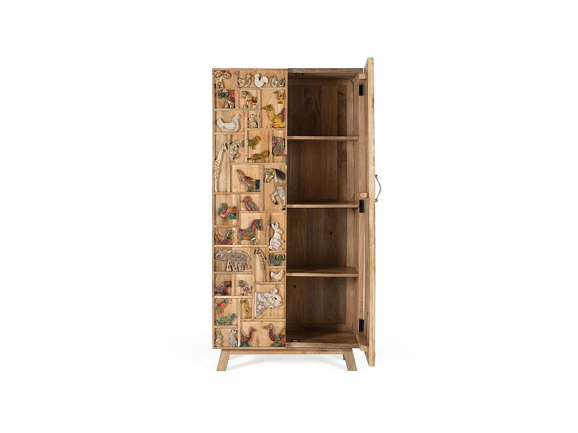 Kleiderschrank aus Mangoholz, 90 cm, rustikaler Vintage-Stil - 170 x 90 x 48 cm