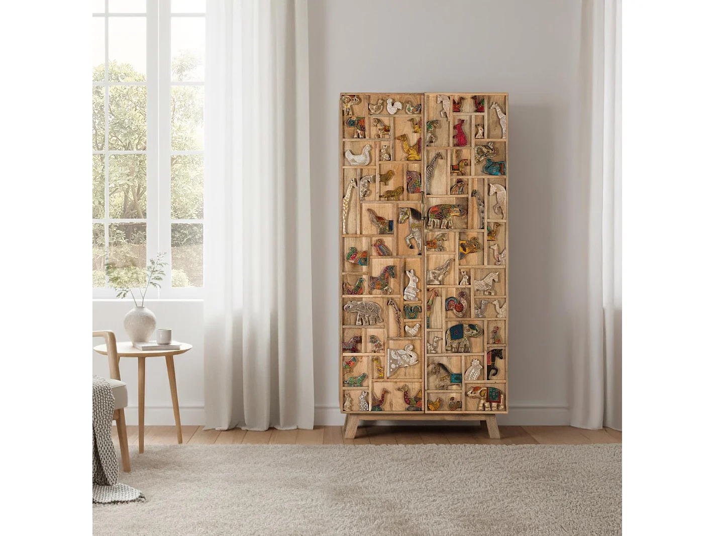 Kleiderschrank aus Mangoholz, 90 cm, rustikaler Vintage-Stil - 170 x 90 x 48 cm