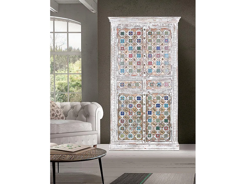 Szafa z drewna mango z ceramicznymi i brązowymi detalami