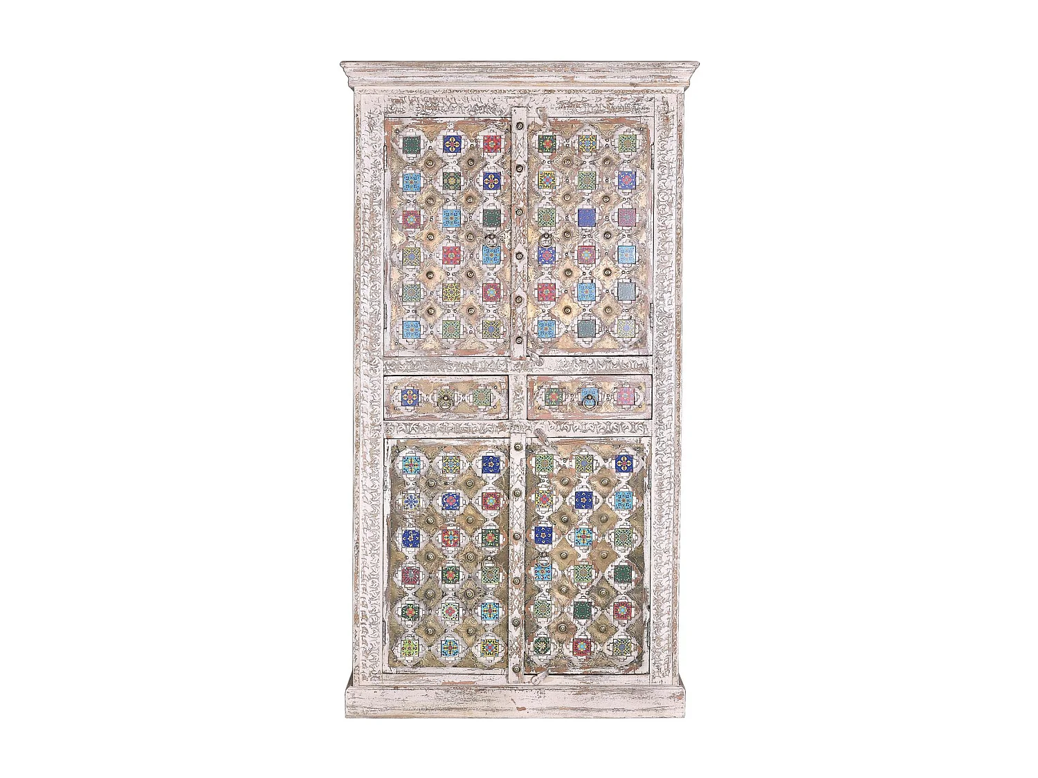 Armoire en bois de manguier détails en céramique et bronze