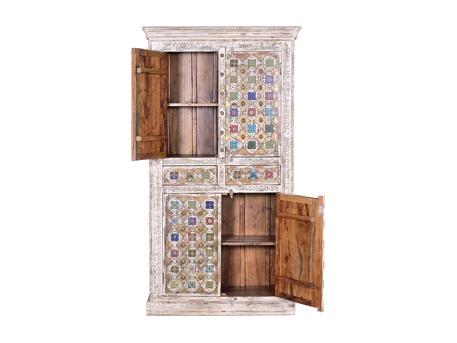 Armoire en bois de manguier détails en céramique et bronze