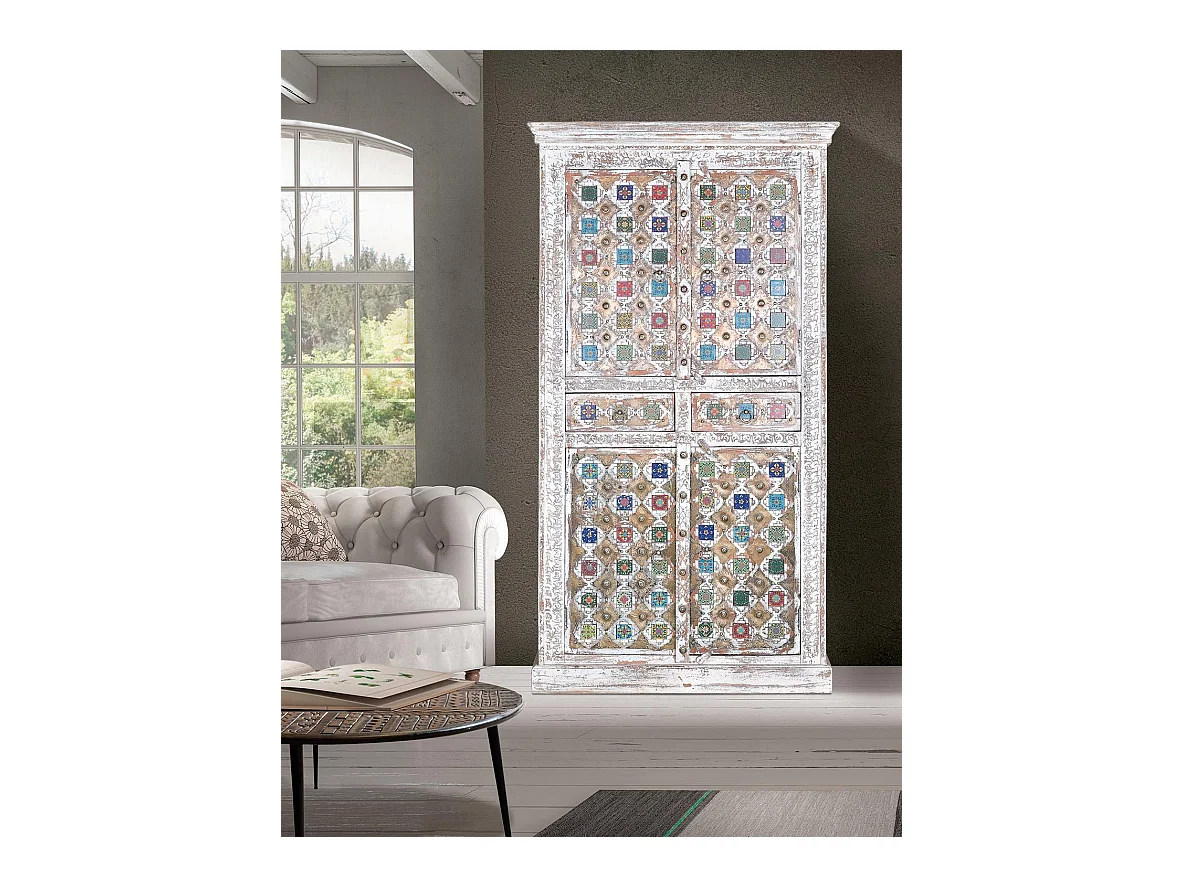 Armoire en bois de manguier détails en céramique et bronze