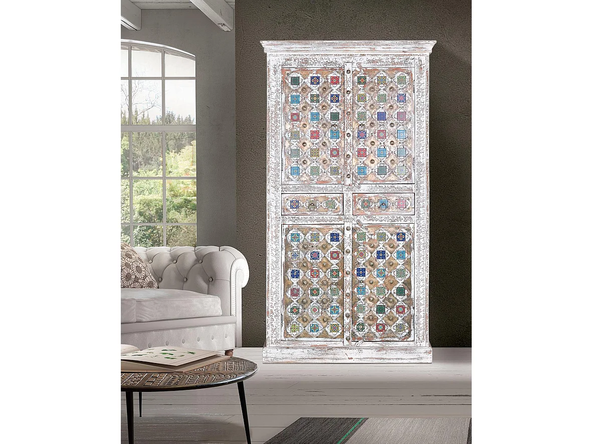 Armoire en bois de manguier détails en céramique et bronze