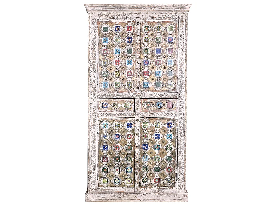 Armoire en bois de manguier 100 cm, style méditerranéen moderne - 185 x 100 x 40