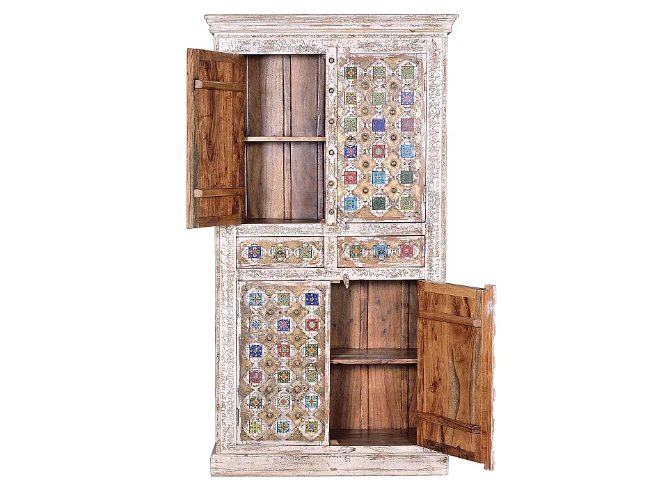 Armoire en bois de manguier 100 cm, style méditerranéen moderne - 185 x 100 x 40