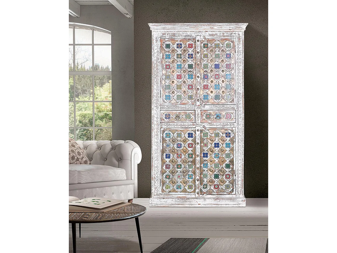 Armoire en bois de manguier 100 cm, style méditerranéen moderne - 185 x 100 x 40