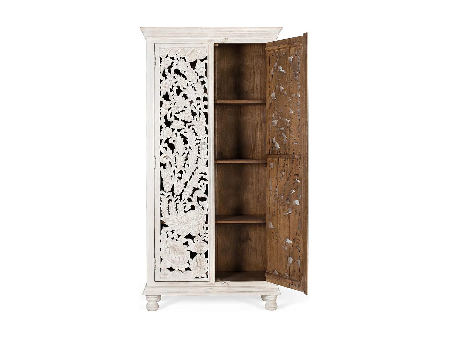 Armoire en bois manguier blanc vieilli