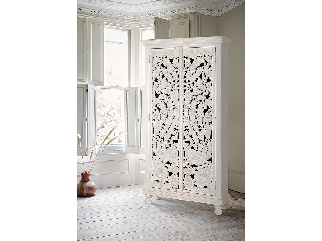 Armoire en bois manguier blanc vieilli