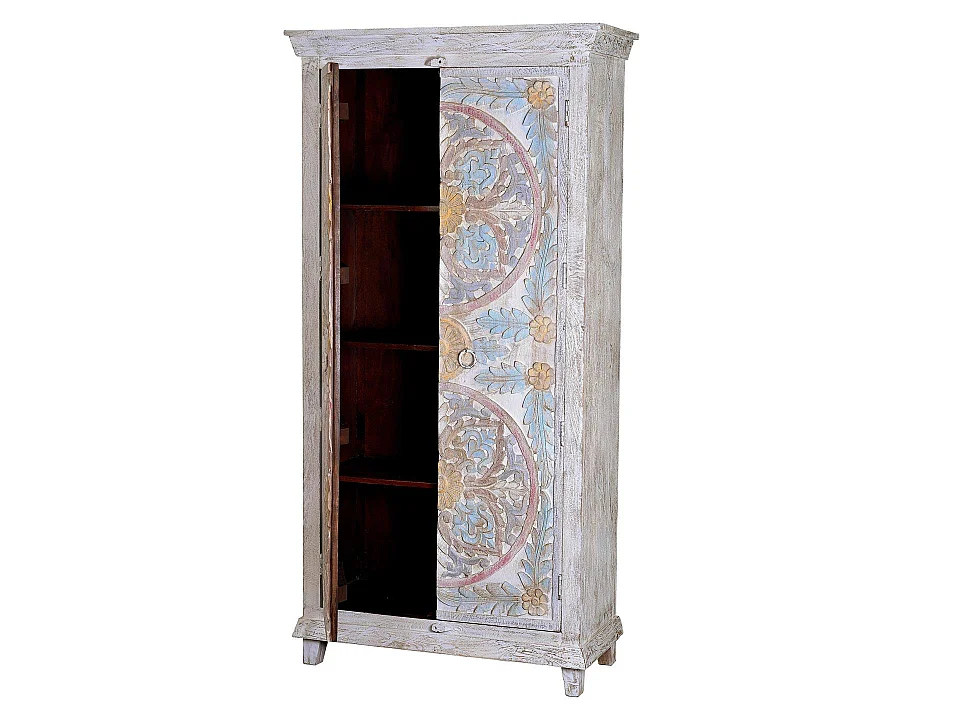 Armoire en bois de manguier 90 cm, style ethnique rustique - 180 x 90 x 40