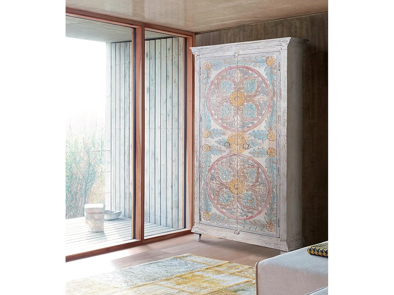 Armoire en bois de manguier 90 cm, style ethnique rustique - 180 x 90 x 40