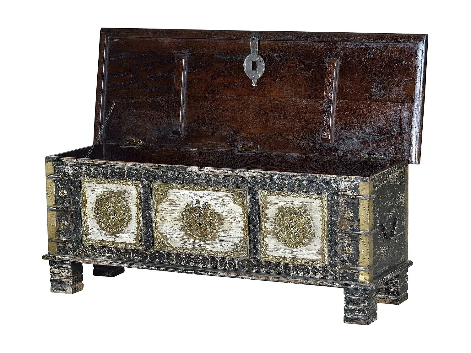 Baú em madeira de mangueira e detalhes em bronze Multicolor.Giner y Colomer.45x40x116