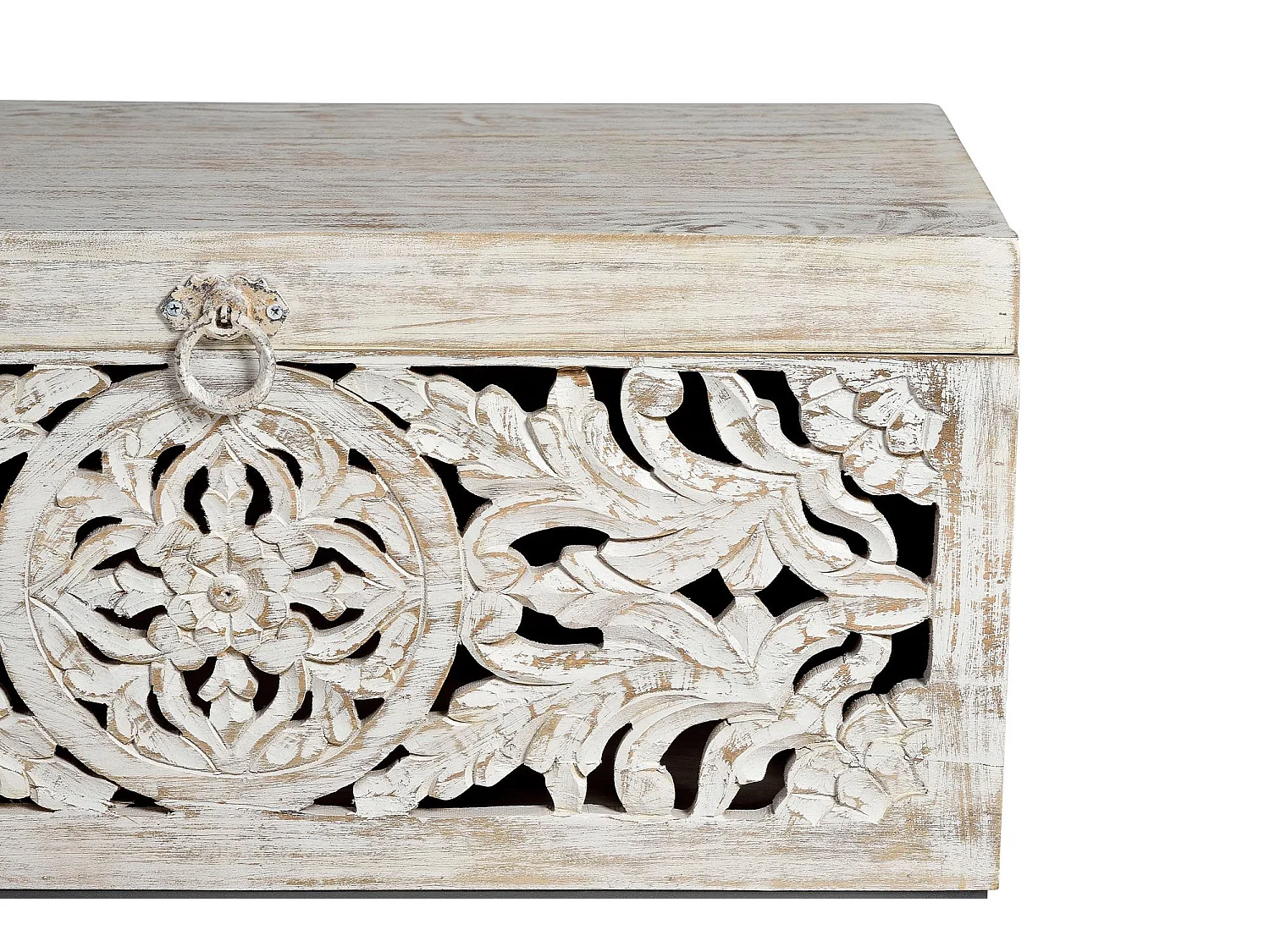 Coffre en manguier et pieds en métal blanc vieilli