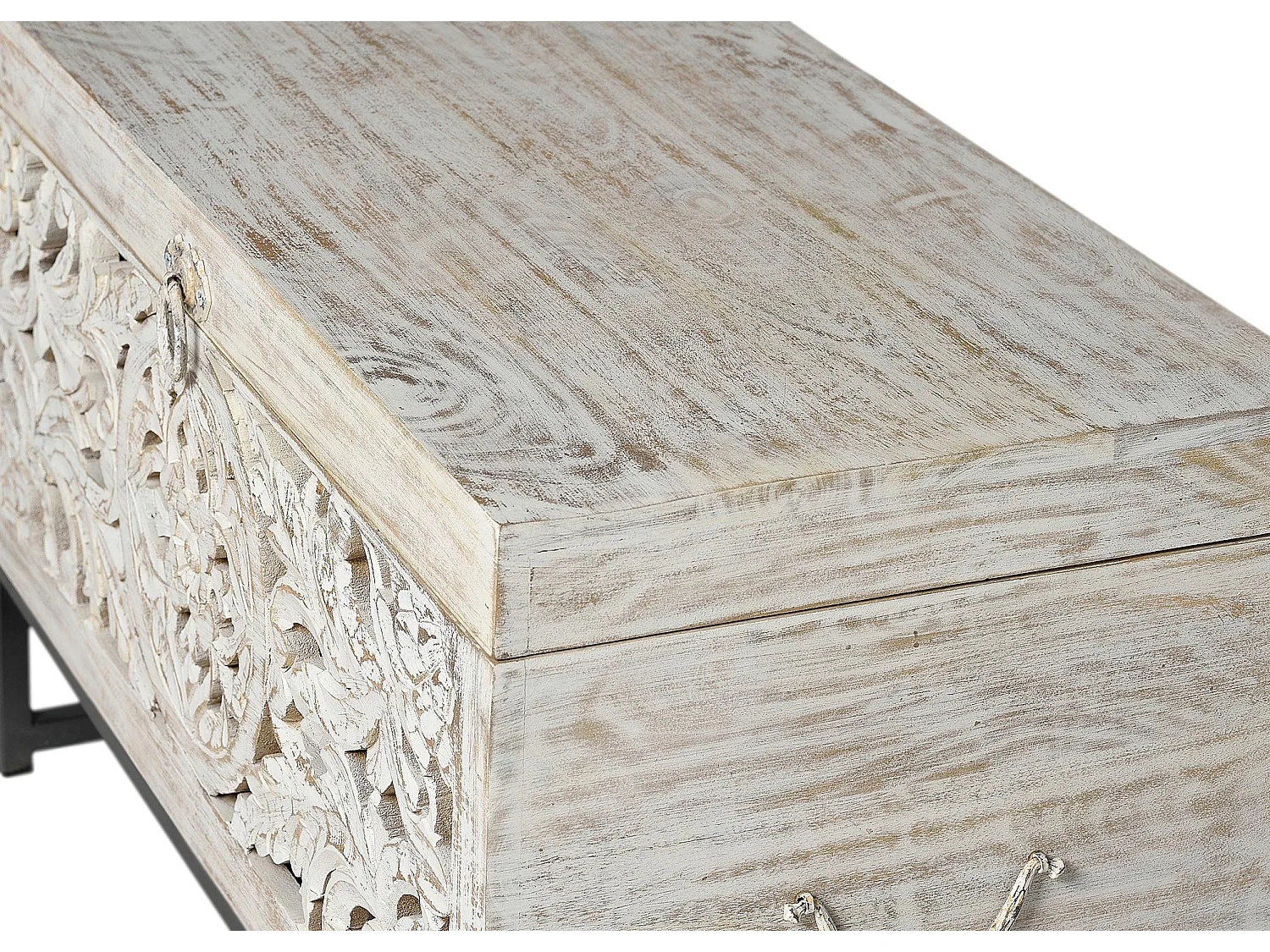 Coffre en bois de manguier sculpté de style ethnique bohème de 80 cm - 50 x 80 x 40 cm