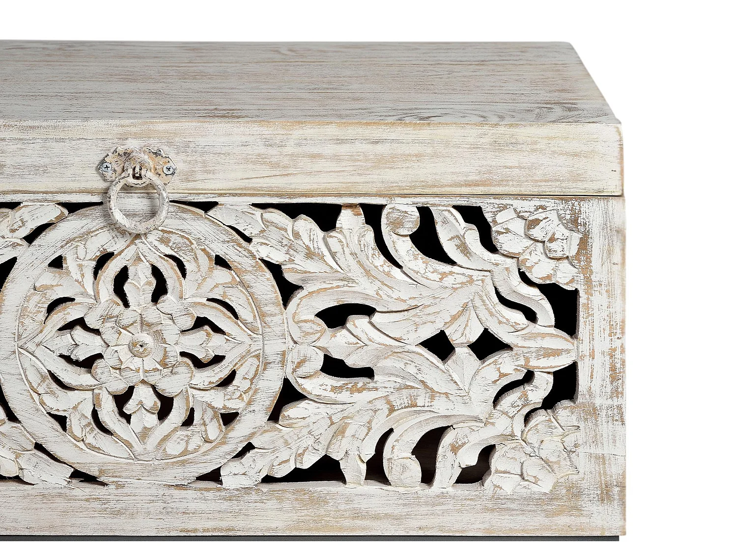 Coffre en bois de manguier sculpté de style ethnique bohème de 80 cm - 50 x 80 x 40 cm