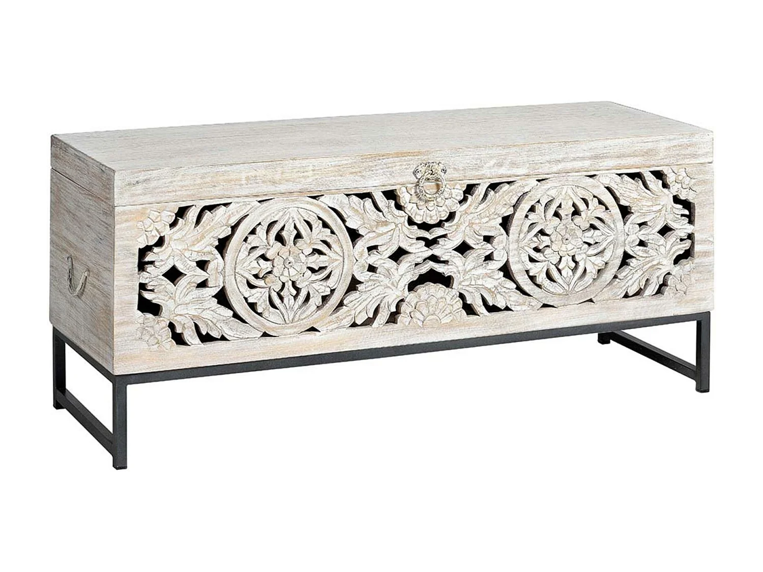 Tronco em madeira de mangueira e pés em metal branco envelhecido Blanco.Giner y Colomer.50x40x116