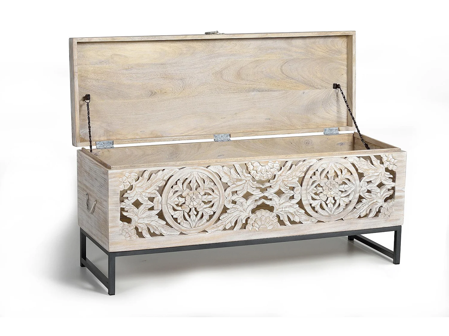 Tronco em madeira de mangueira e pés em metal branco envelhecido Blanco.Giner y Colomer.50x40x116