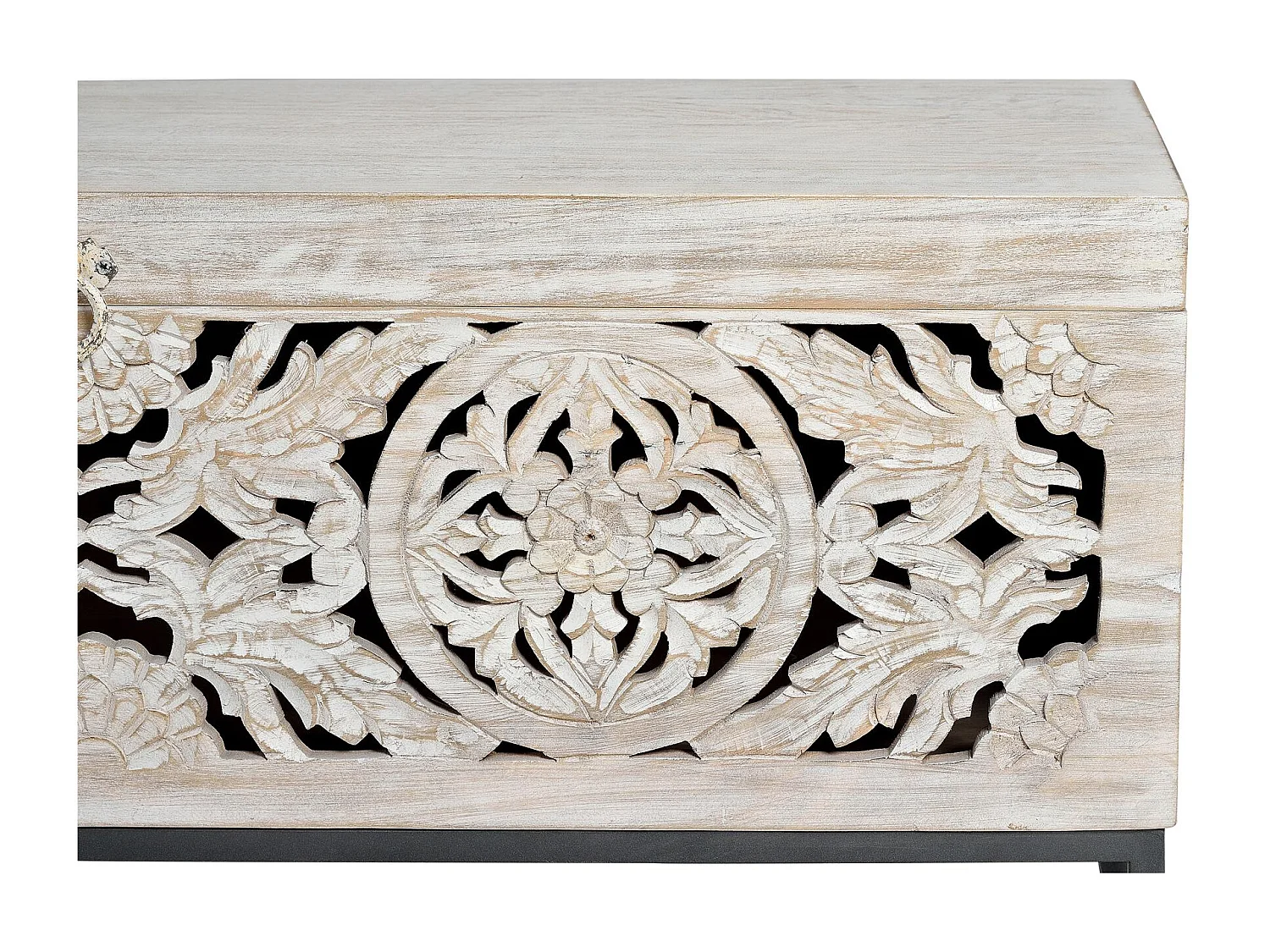 Coffre en manguier et pieds en metal blanc vieilli