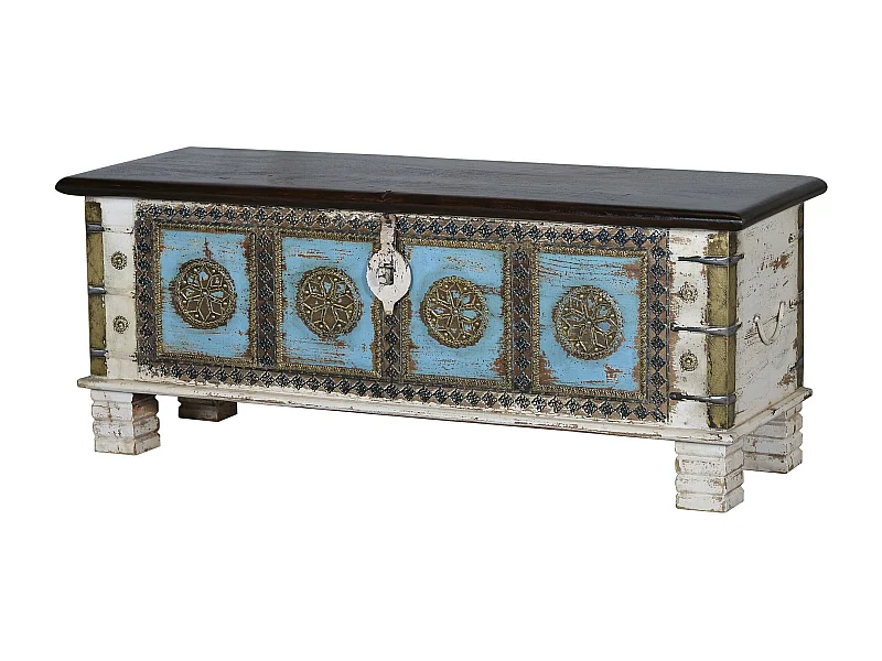 Coffre en manguier blanc et merisier vieilli