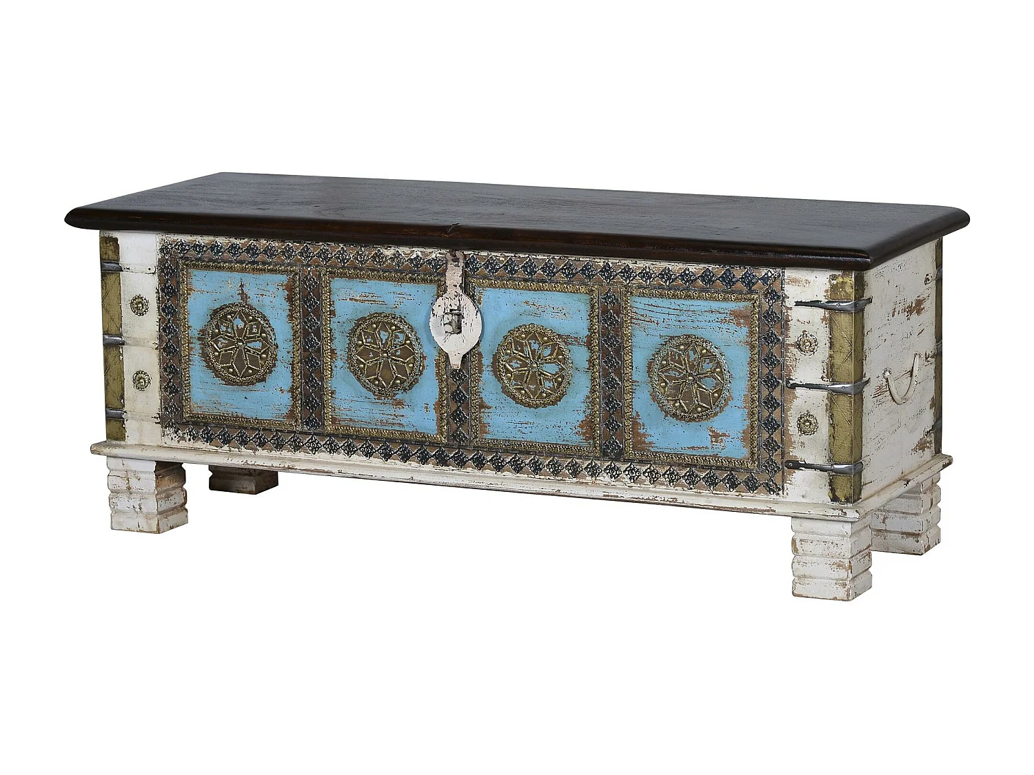 Coffre en manguier blanc et merisier vieilli