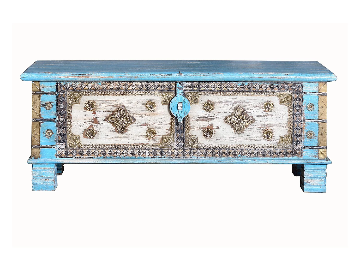 Tronco em madeira de manga azul envelhecido azul.Giner y Colomer.45x40x116