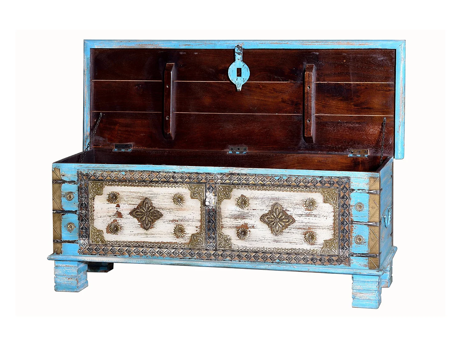 Tronco em madeira de manga azul envelhecido azul.Giner y Colomer.45x40x116