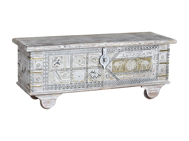 Baúl madera de mango blanco envejecido