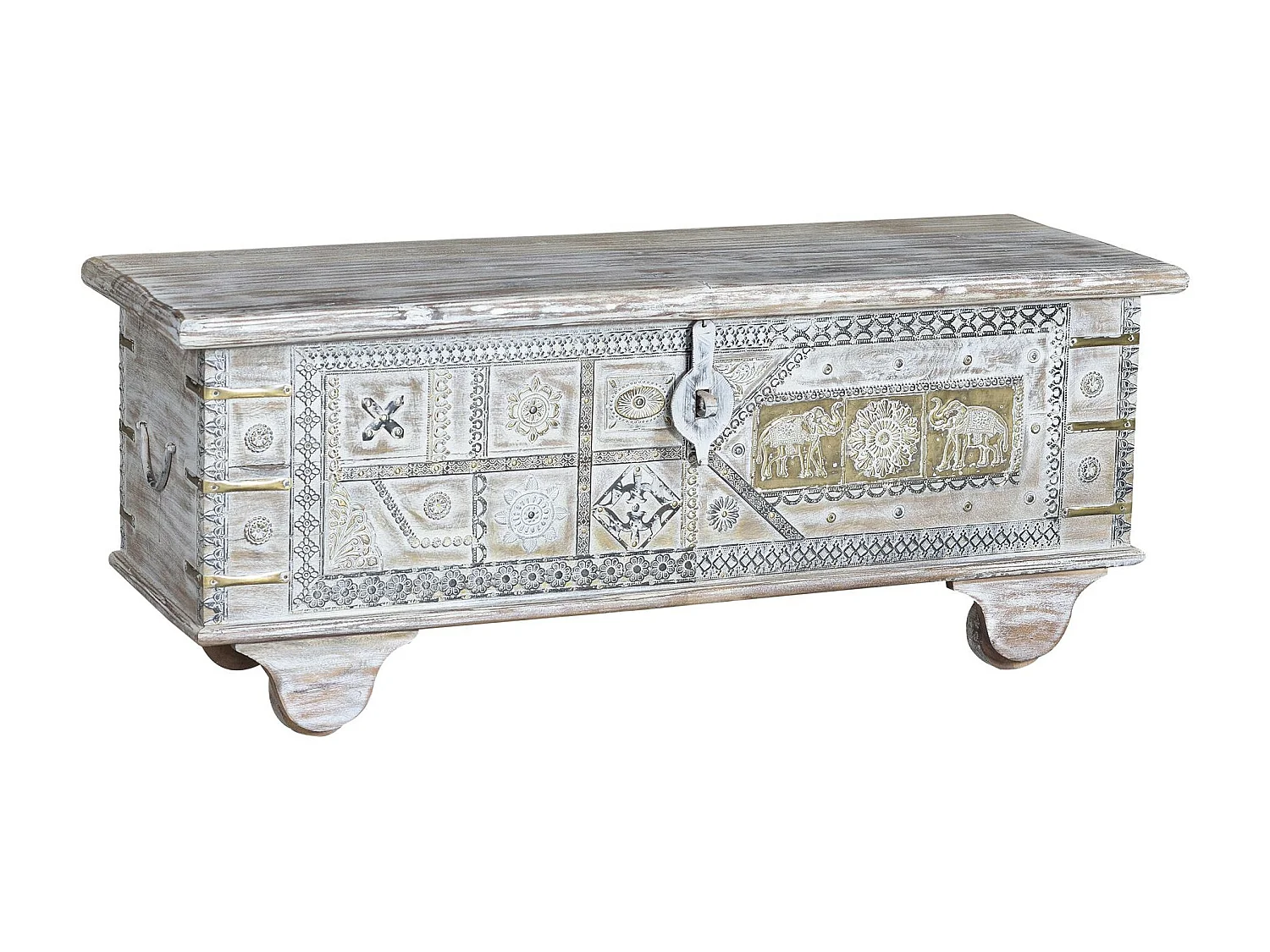 Coffre en bois de manguier blanc vieilli